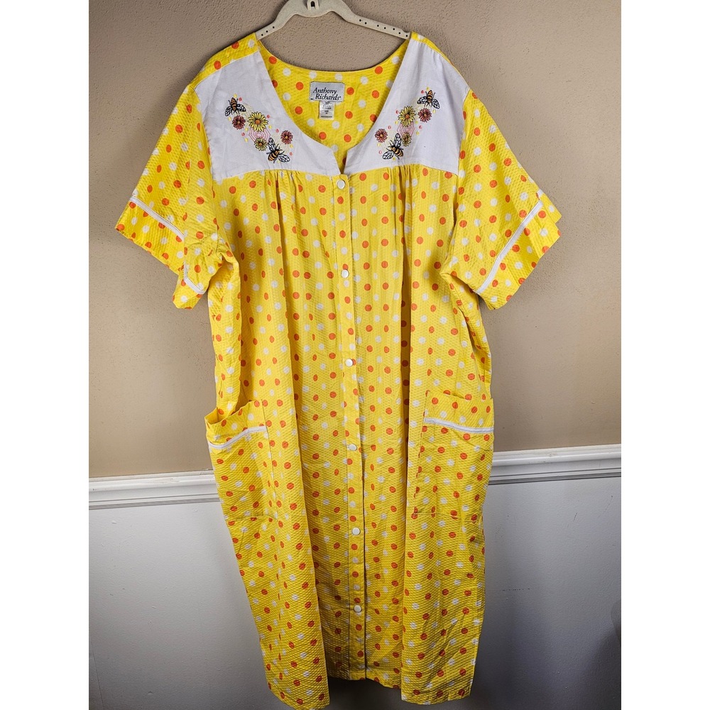 Anthony Richards Yellow Orange White Polka Dot Flower Bee House Coat 4X